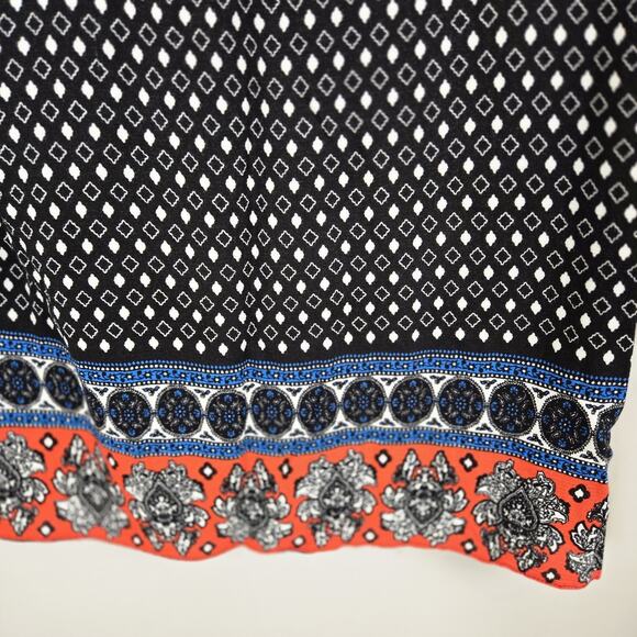 Multi Print Boho Peasant Tunic Crochet Sleeve Tie Back MED Paisley Geo Print - Picture 4 of 8